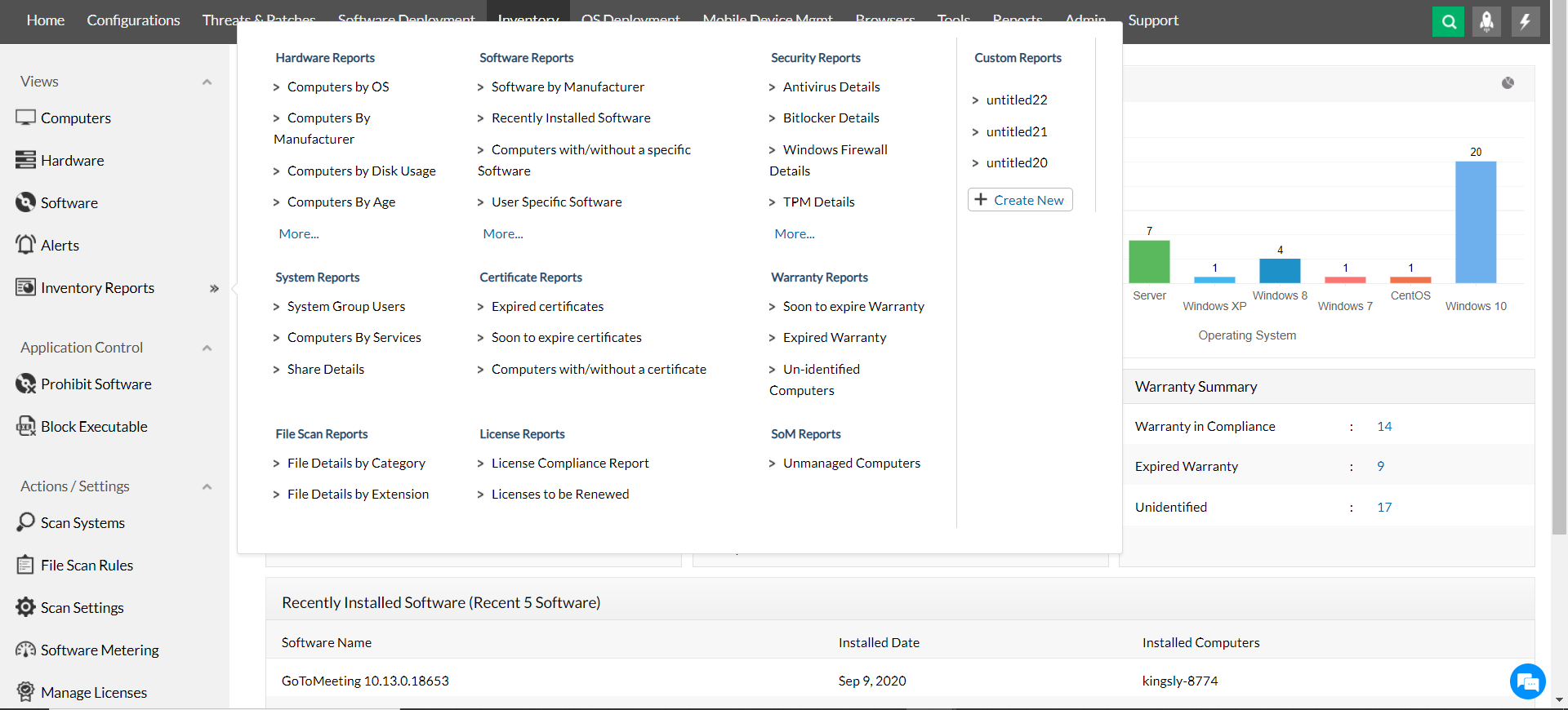 Built-in software inventory reports