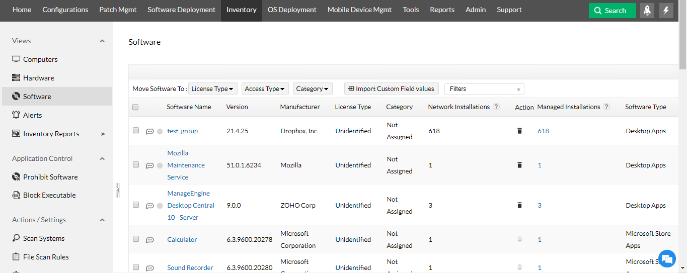 Software license tracking tool - ManageEngine